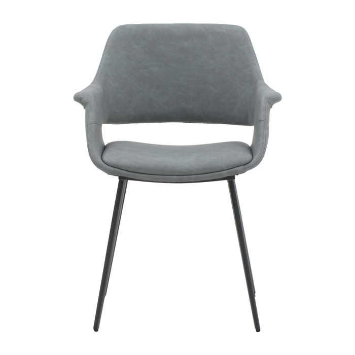 Set di 4 sedie EMBAJADORES in similpelle grigio e gambe in metallo nero, con braccioli