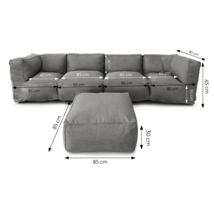 VERONE Salon de jardin modulable 5 places gris en tissu déperlant