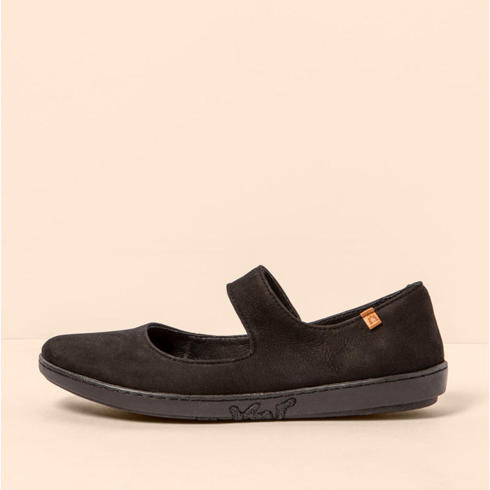 Bailarinas N5301 NOBUCK LAVADO BLACK-BLACK/ CORAL color Black-black
