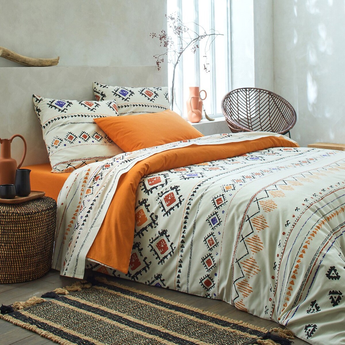 Parure housse de couette coton beige