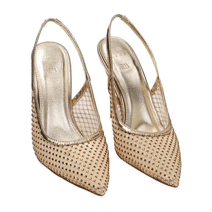 Slingback oro in rete, tacco 10,5 cm