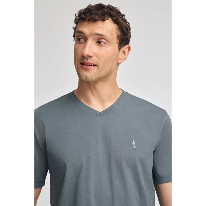 Camiseta gris piedra de manga corta y cuello de pico con bordado Rigby Best