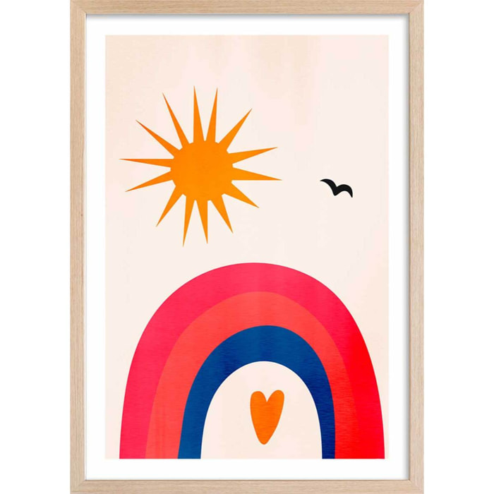 Affiche ""Belle journée!"" Affiche + cadre en bois - Chêne