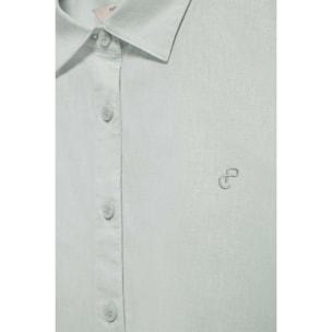 Camisa verde claro loose fit de lino y algodón con monograma bordado