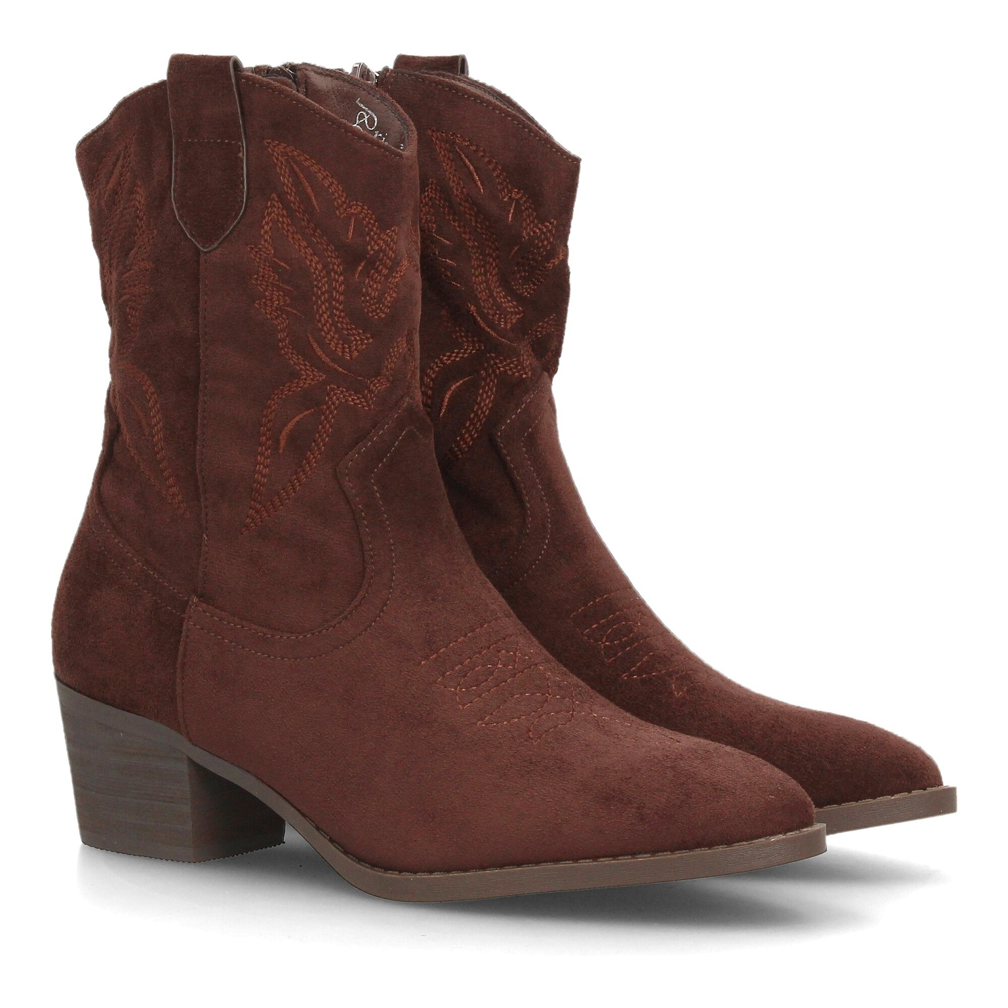 Botas cowboy bordadas con tacón ancho para mujer