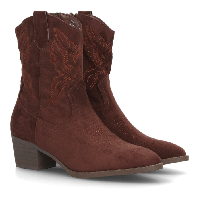 Botas cowboy bordadas con tacón ancho para mujer