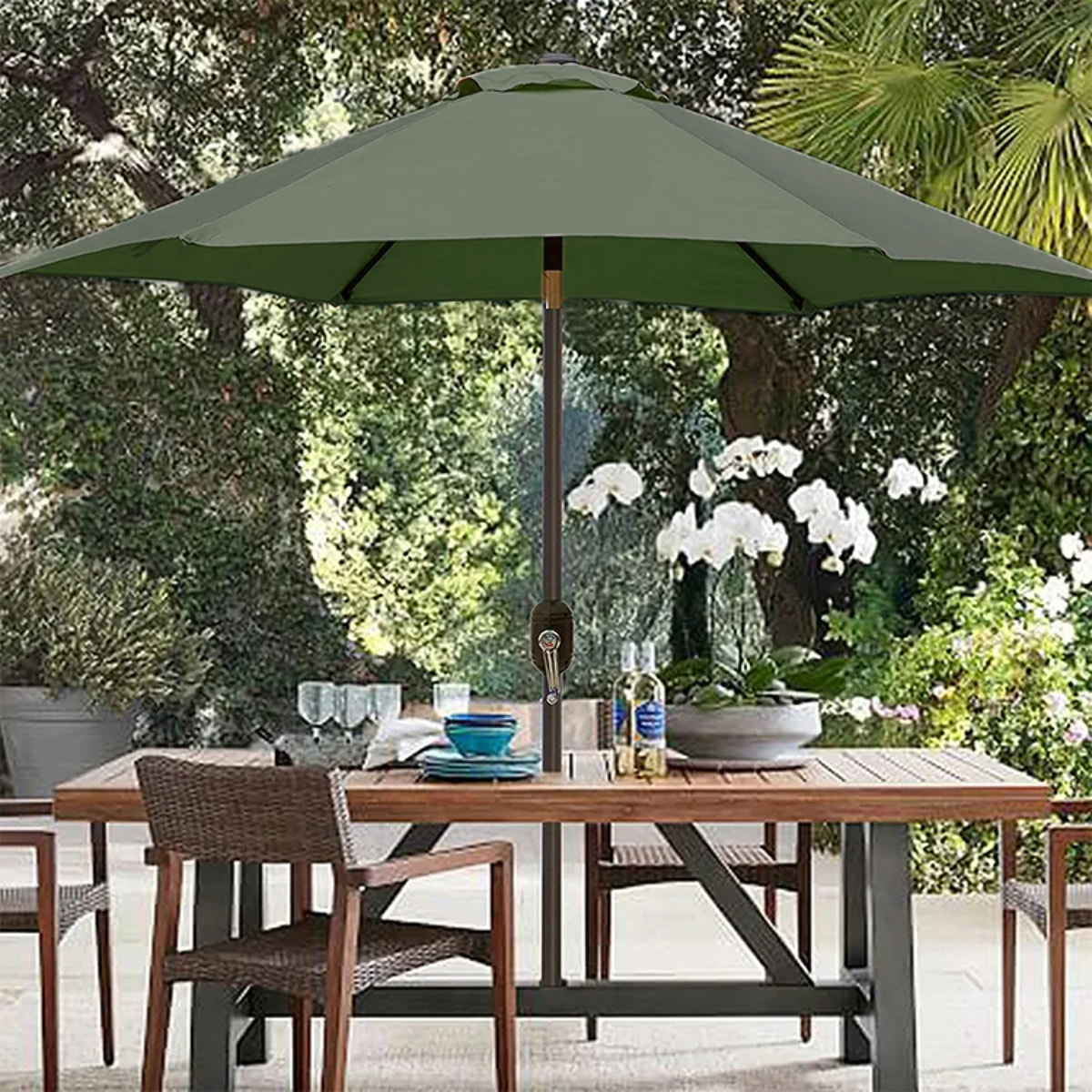 Ombrellone Da Giardino A Manovella Parasole Balcone Air Vent Inclinazione Regolabile Anti UV Impermeabile Mare Spiaggia Piscina Terrazzo 2.7 M Verde