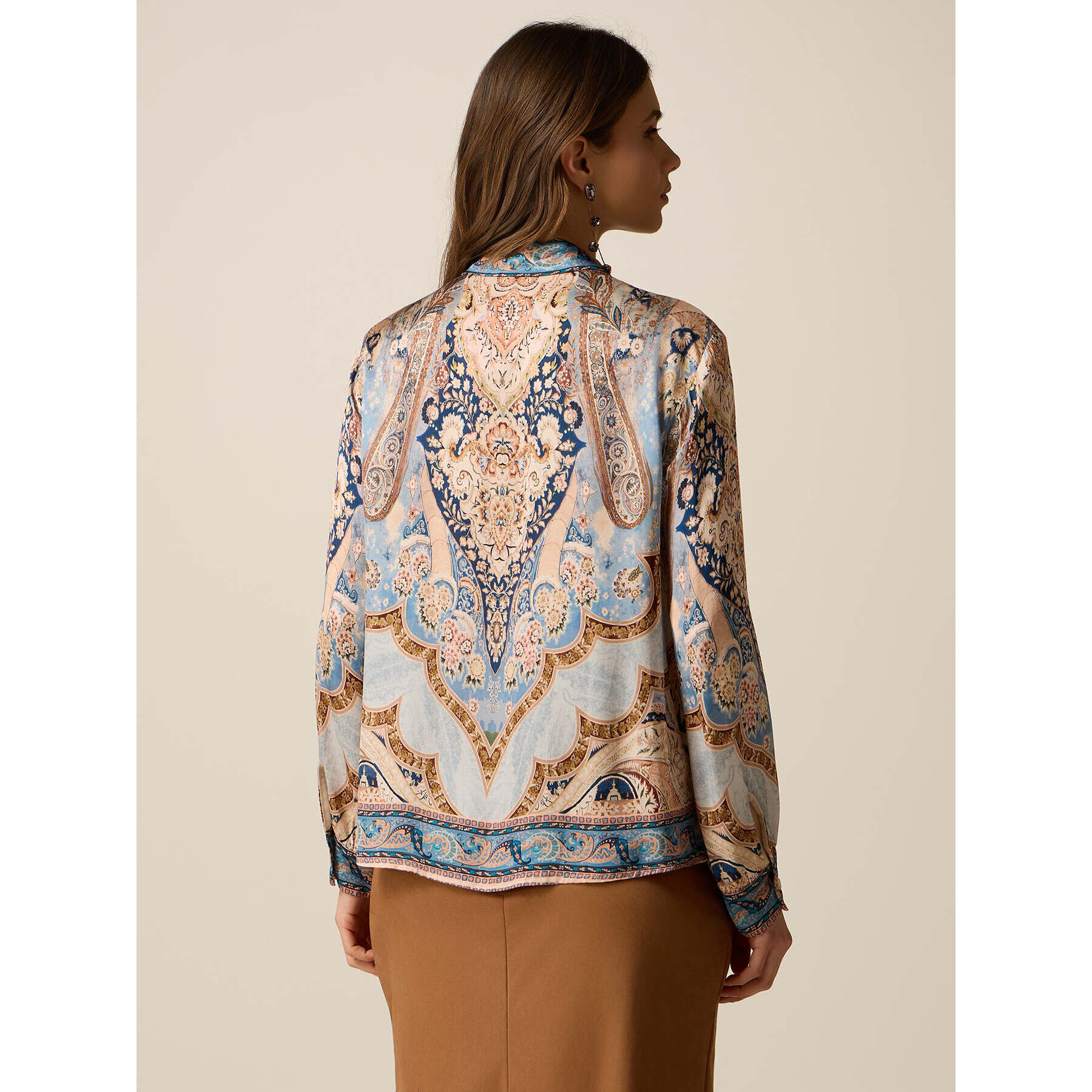 Oltre - Camicia in raso fantasia - Azzurro