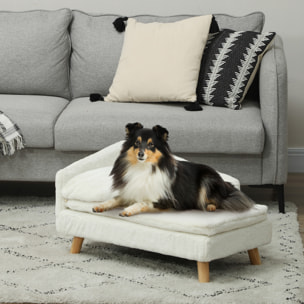 Canapé chien méridienne style scandinave 2 coussins déhoussables bois aspect fourrure crème