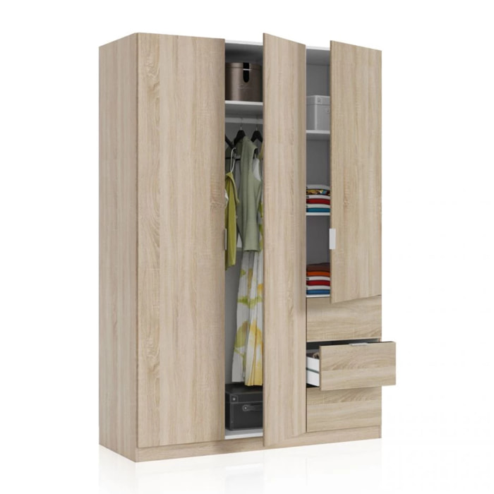 Armario Magan 3 puertas y 3 cajones Roble Canadian