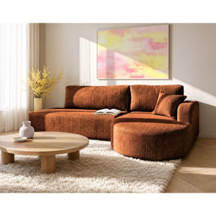 Miro - Canapé d'angle droit 4 places convertible avec coffre en velours texturé - Rouille