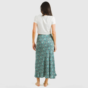 Falda midi viscosa bambula Malura Agua Marina