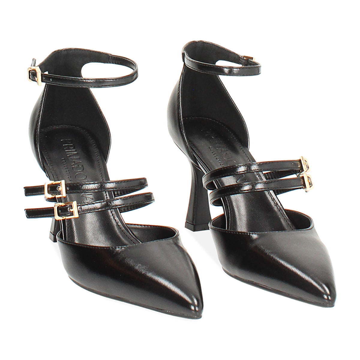 Décolleté open shank nera con tacco 7,6 cm da donna
