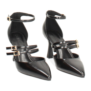 Décolleté open shank nera con tacco 7,6 cm da donna