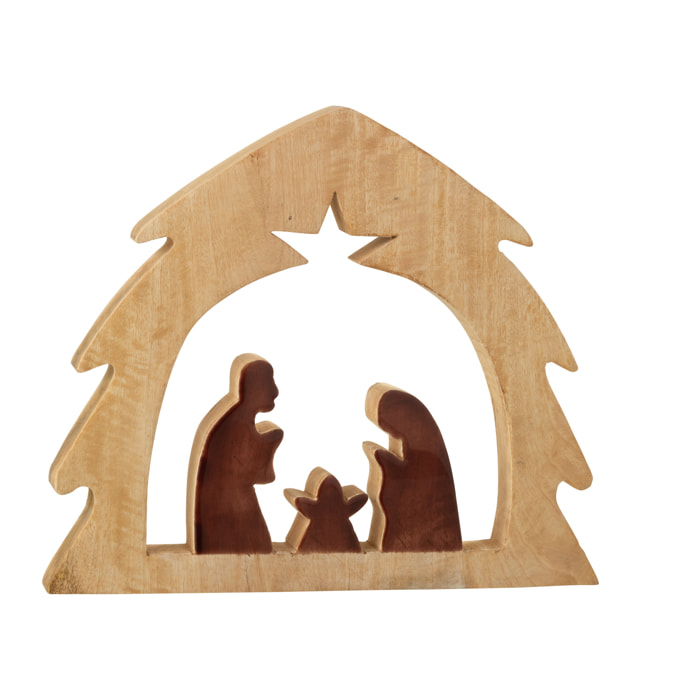 J-Line décoration Crèche Noël Maison - bois - naturel/marron - large