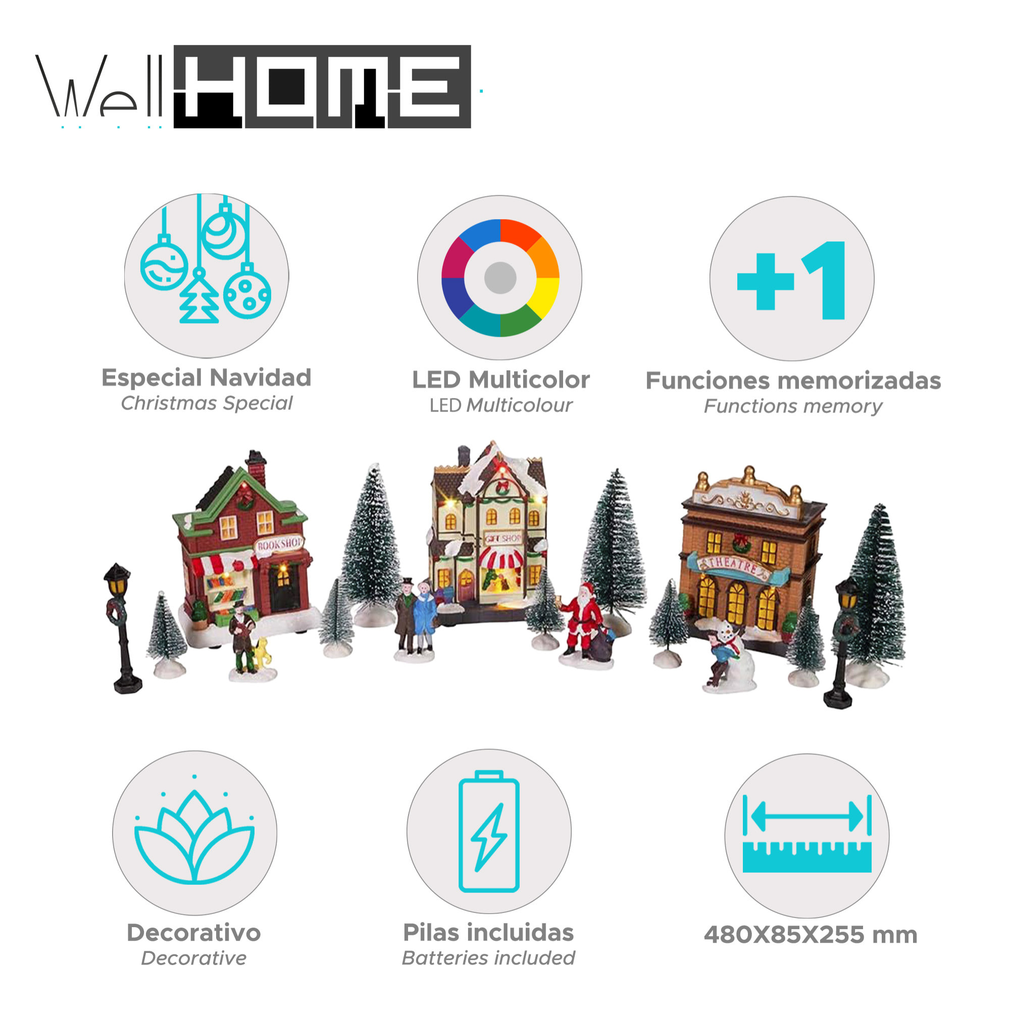 Conjunto de 14 piezas de escena de pueblo navideño con iluminación led