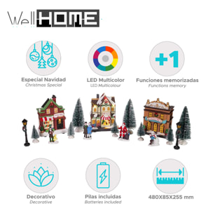 Conjunto de 14 piezas de escena de pueblo navideño con iluminación led