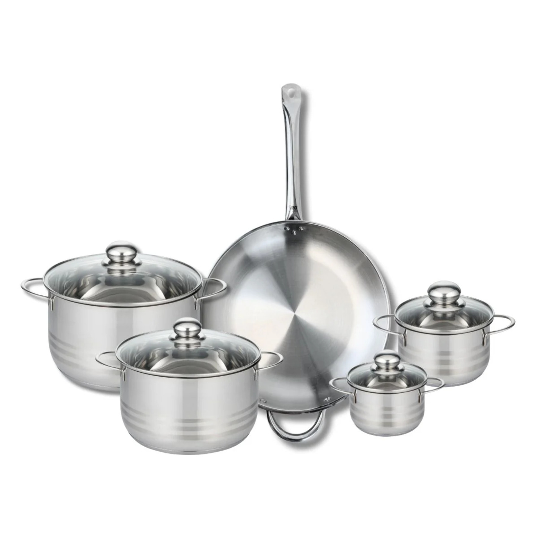 Ensemble de 1 Poêle de cuisson 32 cm et 4 faitouts 12, 14, 20 et 24 cm Elo Profi Brillant
