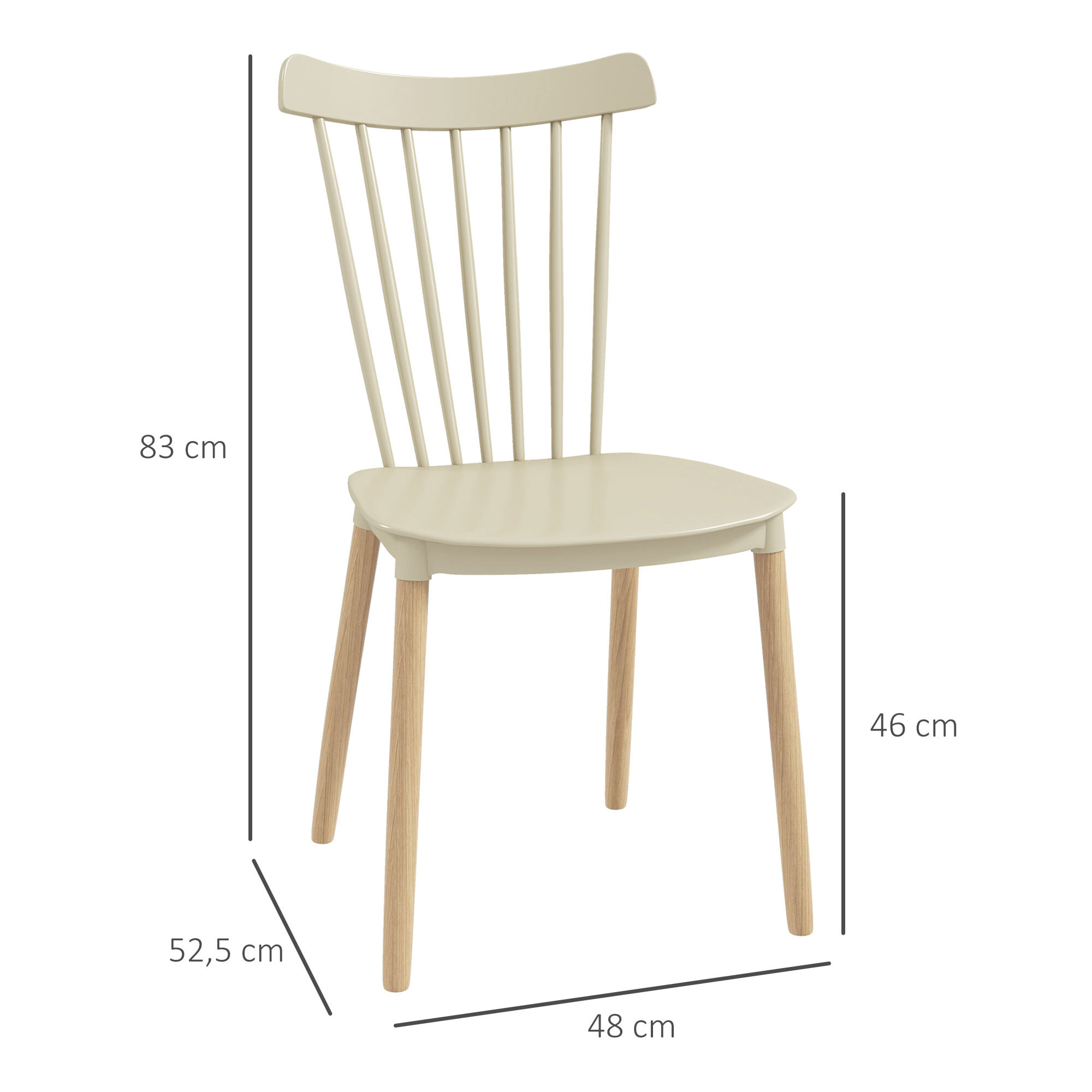 Juego de 4 Sillas de Comedor Estilo Nórdico Sillas de Cocina con Respaldo Alto Asiento de Polipropileno y Patas de Madera de Haya Carga 120 kg 48x52,5x83 cm Natural