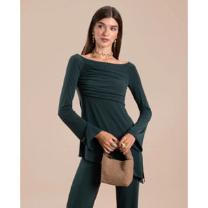 Top de manga larga con escote barco