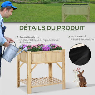 Jardinière sur pieds - carré potager avec étagère - dim. 78L x 58l x 81H cm - 6 compartiments - feutre drainage inclus - bois sapin pré-huilé