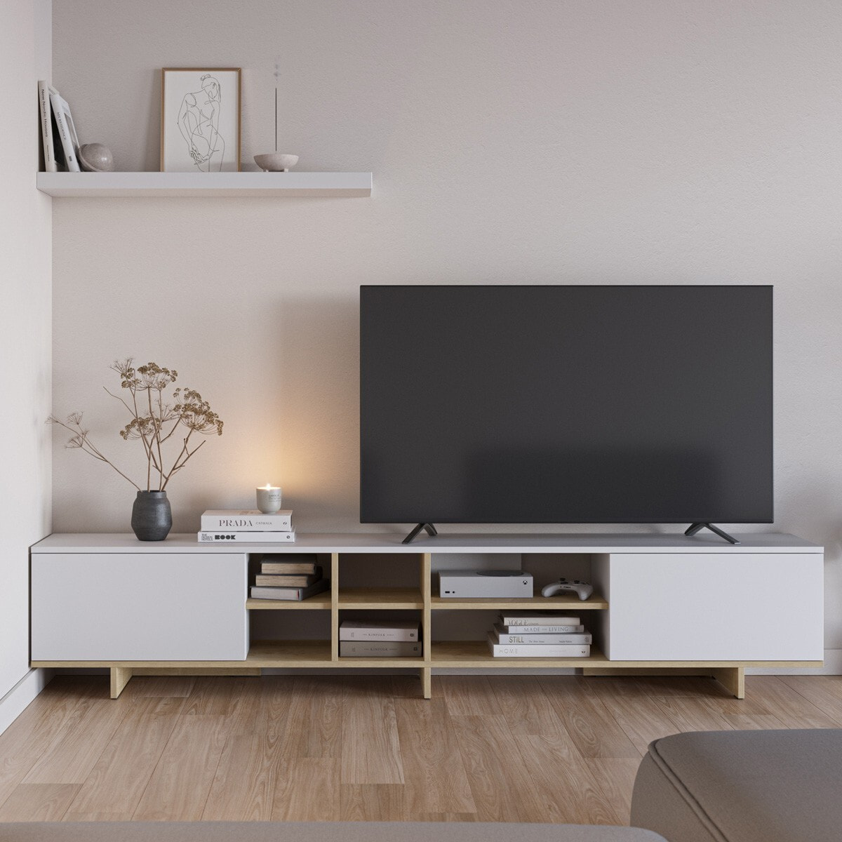 Meuble Tv 2 portes décor chêne - ALICIA