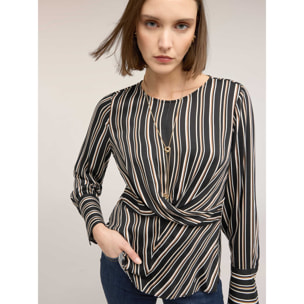 Motivi - Blusa a righe con incrocio - Grigio