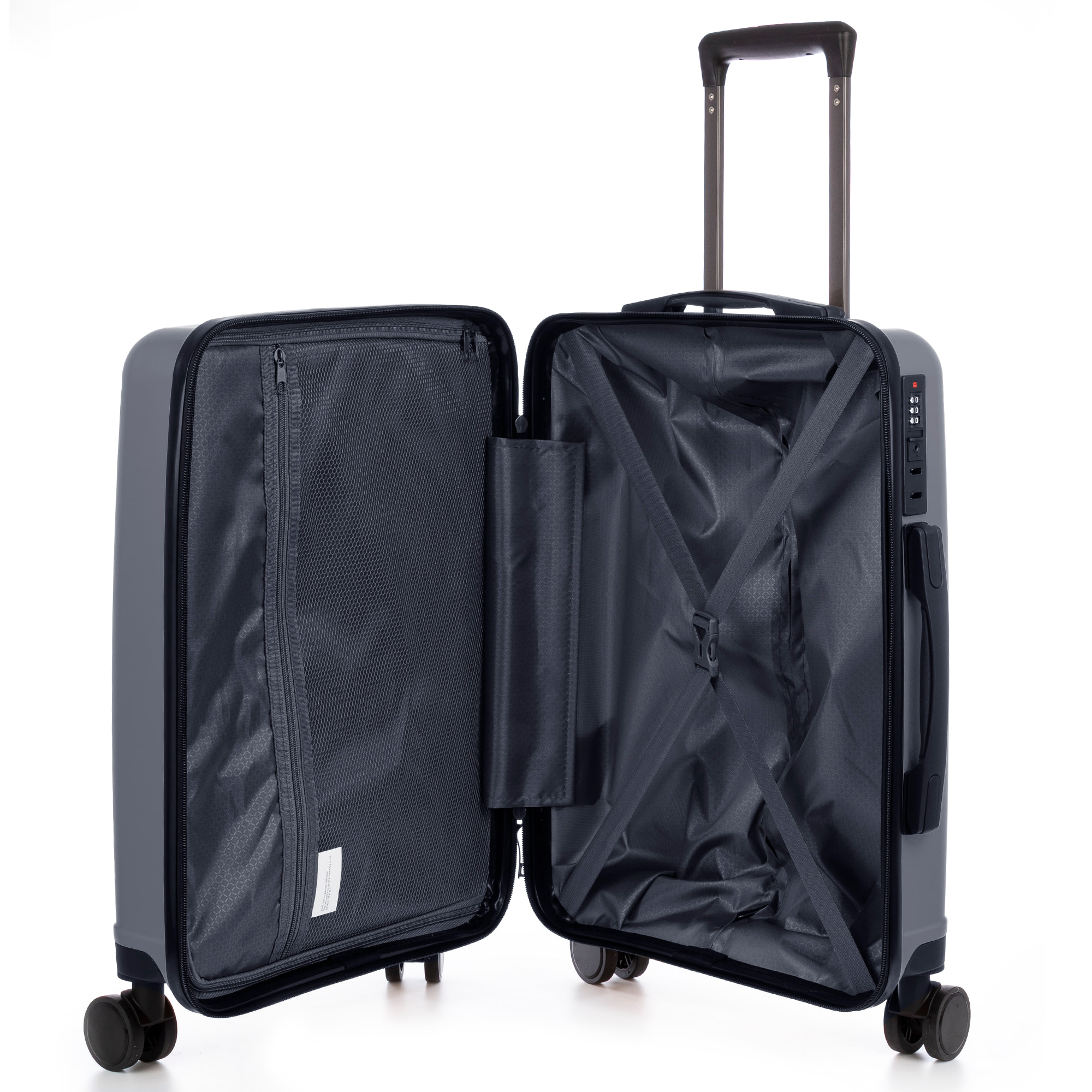 Set di 3 valigie Trolley, in materiale leggero PP resistente alle rotture. Chiusura TSA a combinazione, 4 ruote doppie girevoli a 360°.