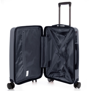 Set di 3 valigie Trolley, in materiale leggero PP resistente alle rotture. Chiusura TSA a combinazione, 4 ruote doppie girevoli a 360°.