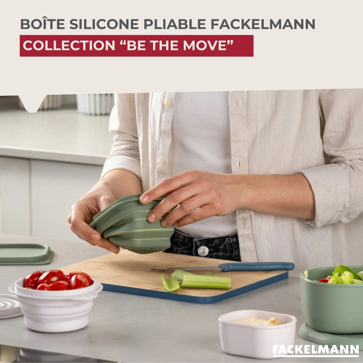 Lot de 4 boîtes de rangement pliable avec 4 ustensiles de cuisine Fackelmann Storage
