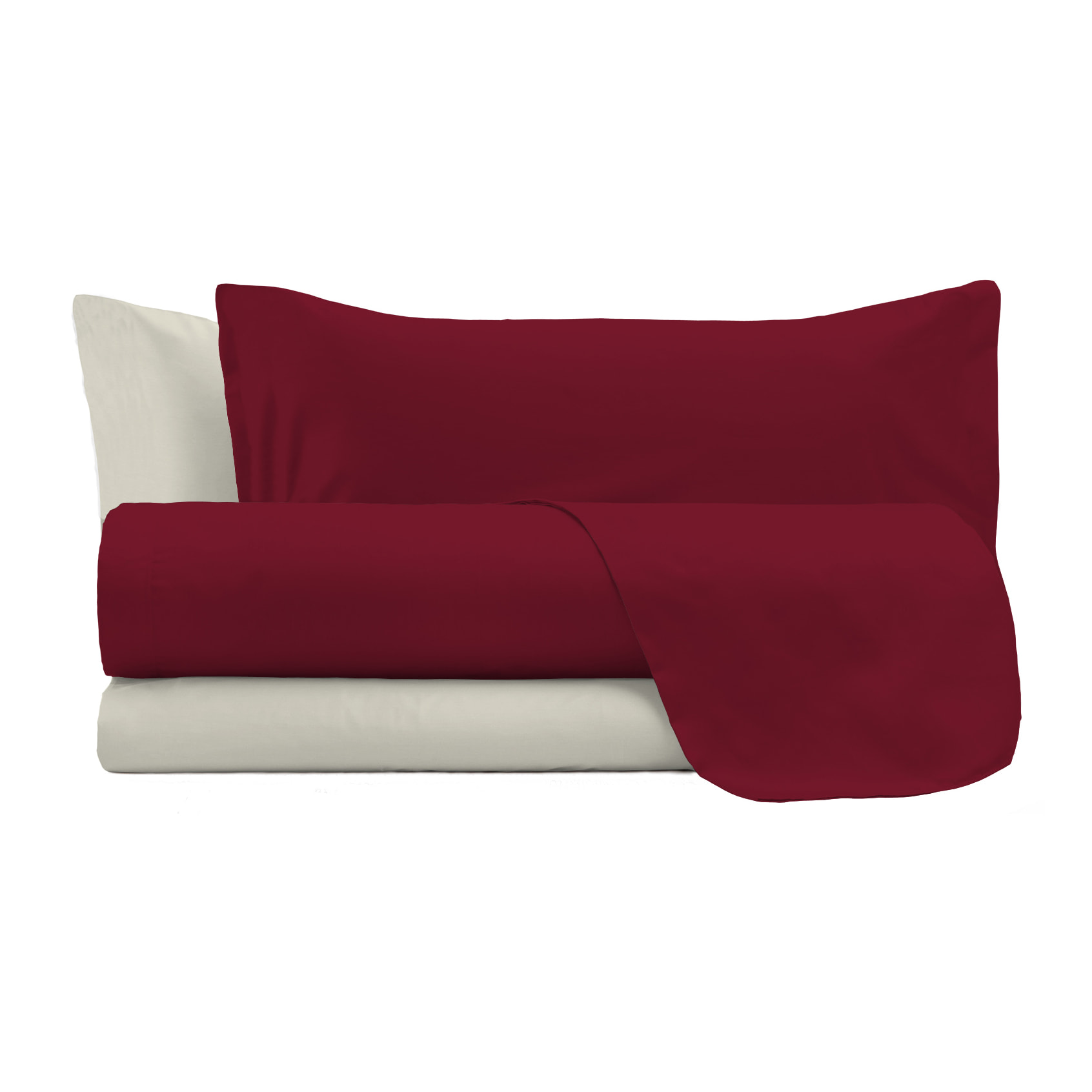 COMPLETO LETTO NATURAL COLOR, 100% Cotone, Made in Italy - BORDEAUX/PANNA