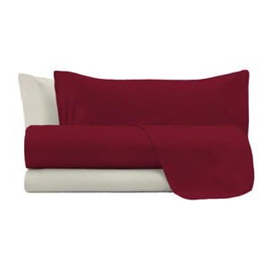 COMPLETO LETTO NATURAL COLOR, 100% Cotone, Made in Italy - BORDEAUX/PANNA