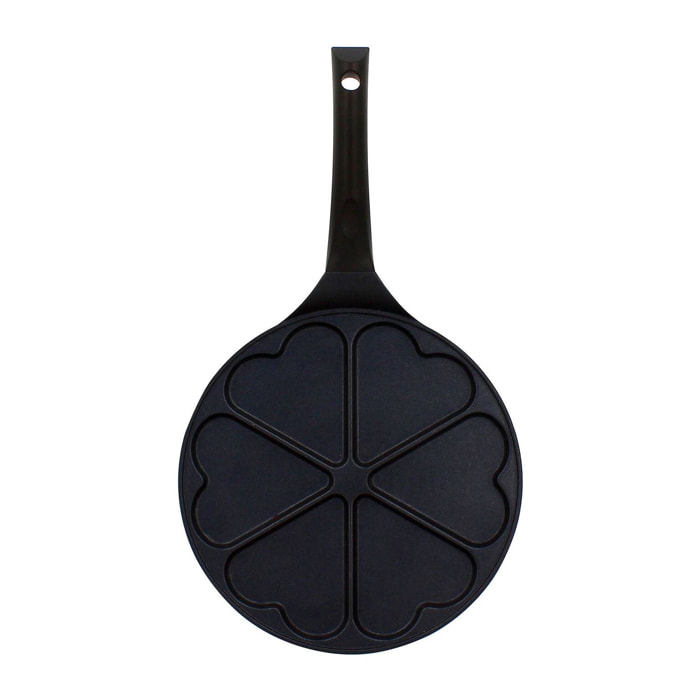 Poêle à pancake 26cm en aluminium en forme de cœur noire - tous feux