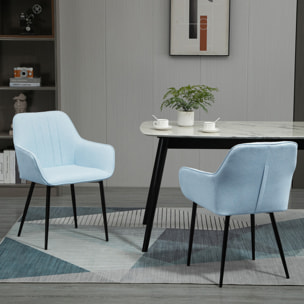 HOMCOM Juego de 2 Sillas de Comedor Decorativas Tapizadas en Lino Transpirable con Respaldo Ergonómico Reposabrazos y Patas de Metal 59,5x56,5x81 cm Azul