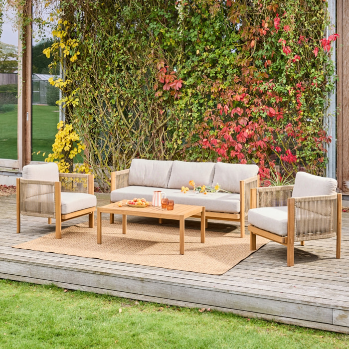 Salon de jardin acacia et cordes 5 places ELOMI