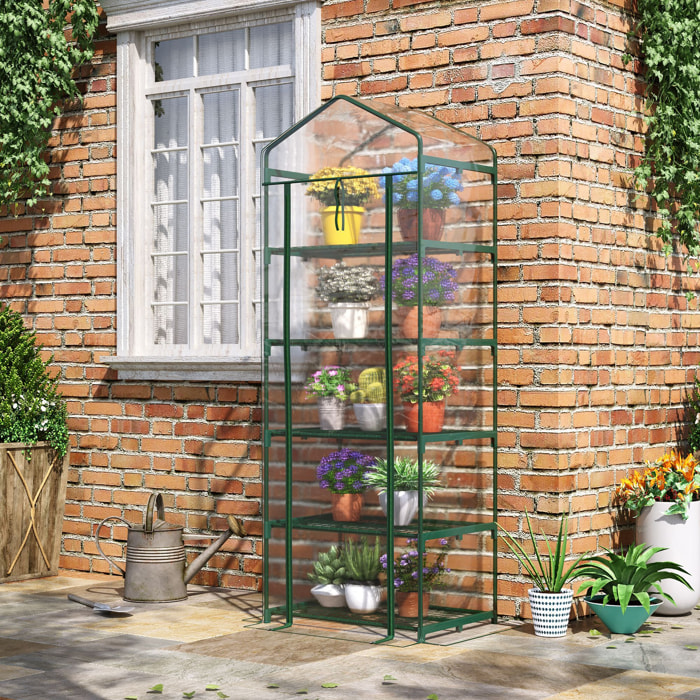 Invernadero de Jardín con 5 Estantes Metálicos y Puerta Enrollable Vivero Casero de Terraza Exterior para Cultivo Plantas Flores Macetas 69x49x193 cm Transparente