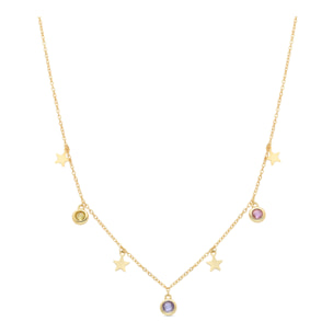 Collar de Circonita Multicolor acabado en oro amarillo de 18K