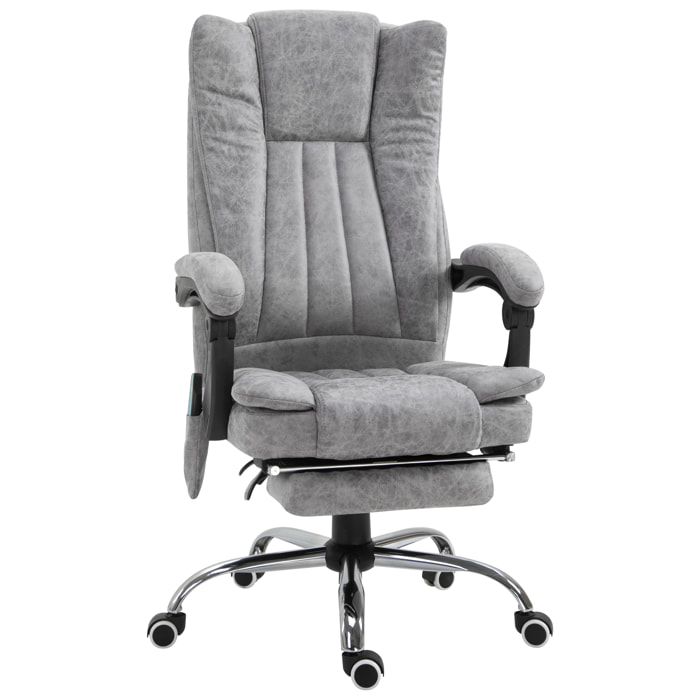 Fauteuil de bureau direction massant chauffant hauteur réglable dossier inclinable repose-pied revêtement synthétique gris