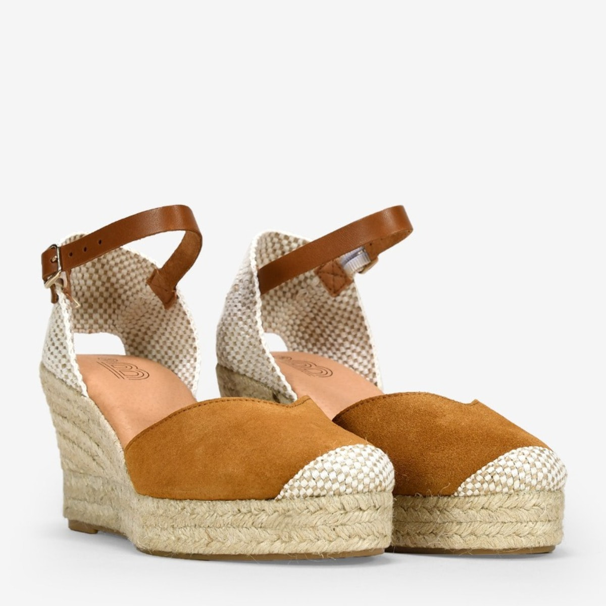 Alpargatas de piel marrones con cuña de esparto