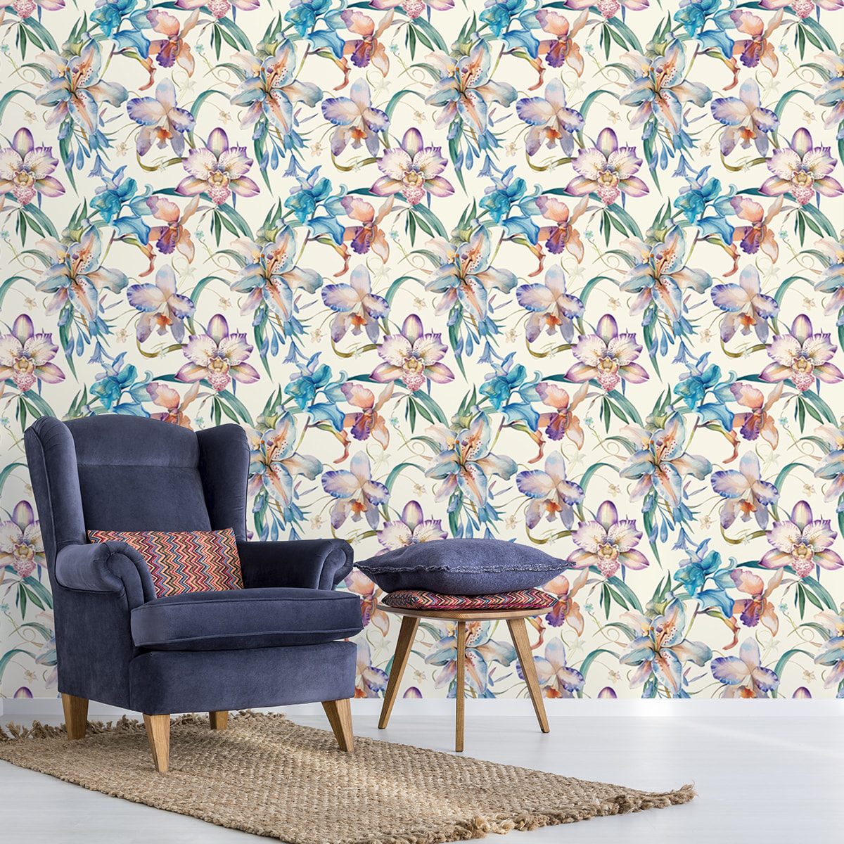 Papier peint intissé pré-encollé - FLEURS ORCHIDÉES MULTICOLORES SAUVAGES - 1 rouleau