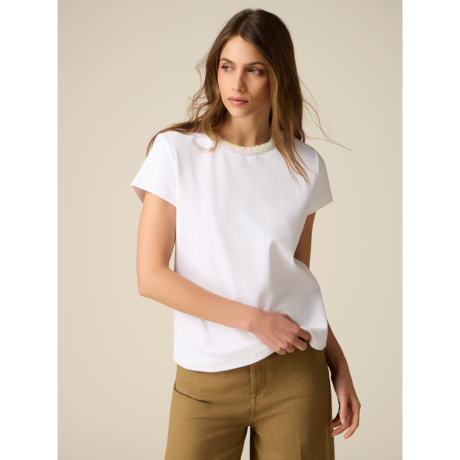 Oltre - Camiseta con detalle de lentejuelas - Blanco