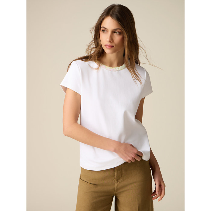 Oltre - Camiseta con detalle de lentejuelas - Blanco