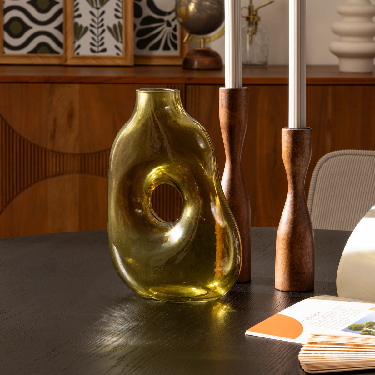 Set de 2 chandeliers en métal & manguier H20/25cm marron