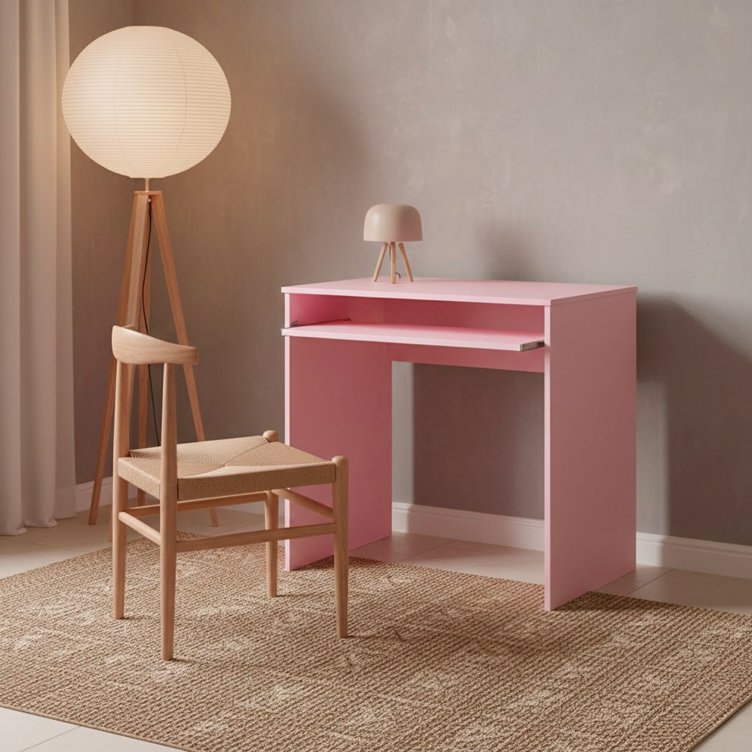 Scrivania Per Cameretta Postazione Desk PC Studio Ufficio Design Moderno Piano Scorrevole Piedini ABS Per Studio Compiti E Lavoro 90 x 54 x 79 Cm Rosa