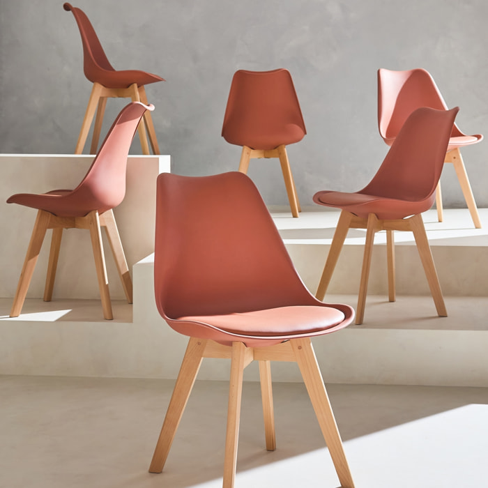 Lot de 6 chaises scandinaves. pieds bois de hêtre. chaises 1 place. terracotta