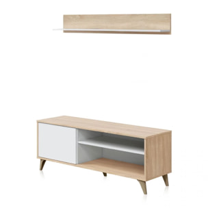 Mueble TV con estante Lira Blanco Artik (Blanco Mate) - Roble Canadian
