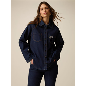 Oltre - Camicia in denim con applicazione gioiello - Blu
