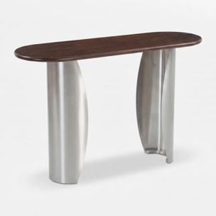 Console en bois de manguier marron foncé et métal brossé 135 cm - Selma