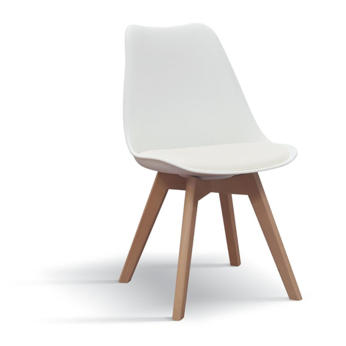 Set di 4 sedie WYNWOOD in polipropilene bianco, gambe in legno di faggio, 47x52x82 cm