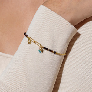 Pulsera de Cuarzo Hidrotermal Onix acabada en oro amarillo de 18K- Ribed